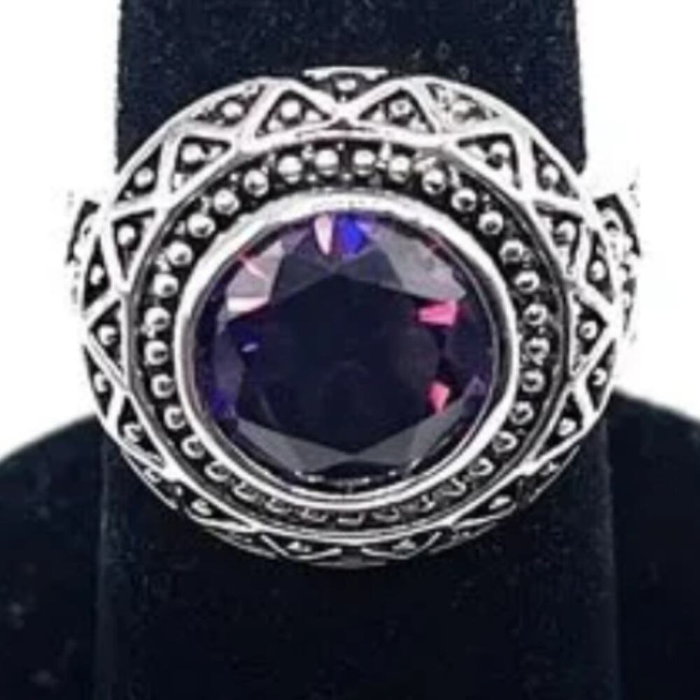 Premier Designs Silver Plated Purple Gemstone Ring - Size 7⭐️